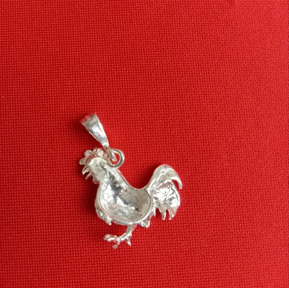 925 Sterling Silver‎ Rooster Charm Pendant and chain necklace